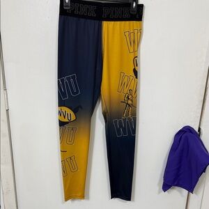 PINK Victoria's Secret Navy and Gold WVU Split-Panel Leggings